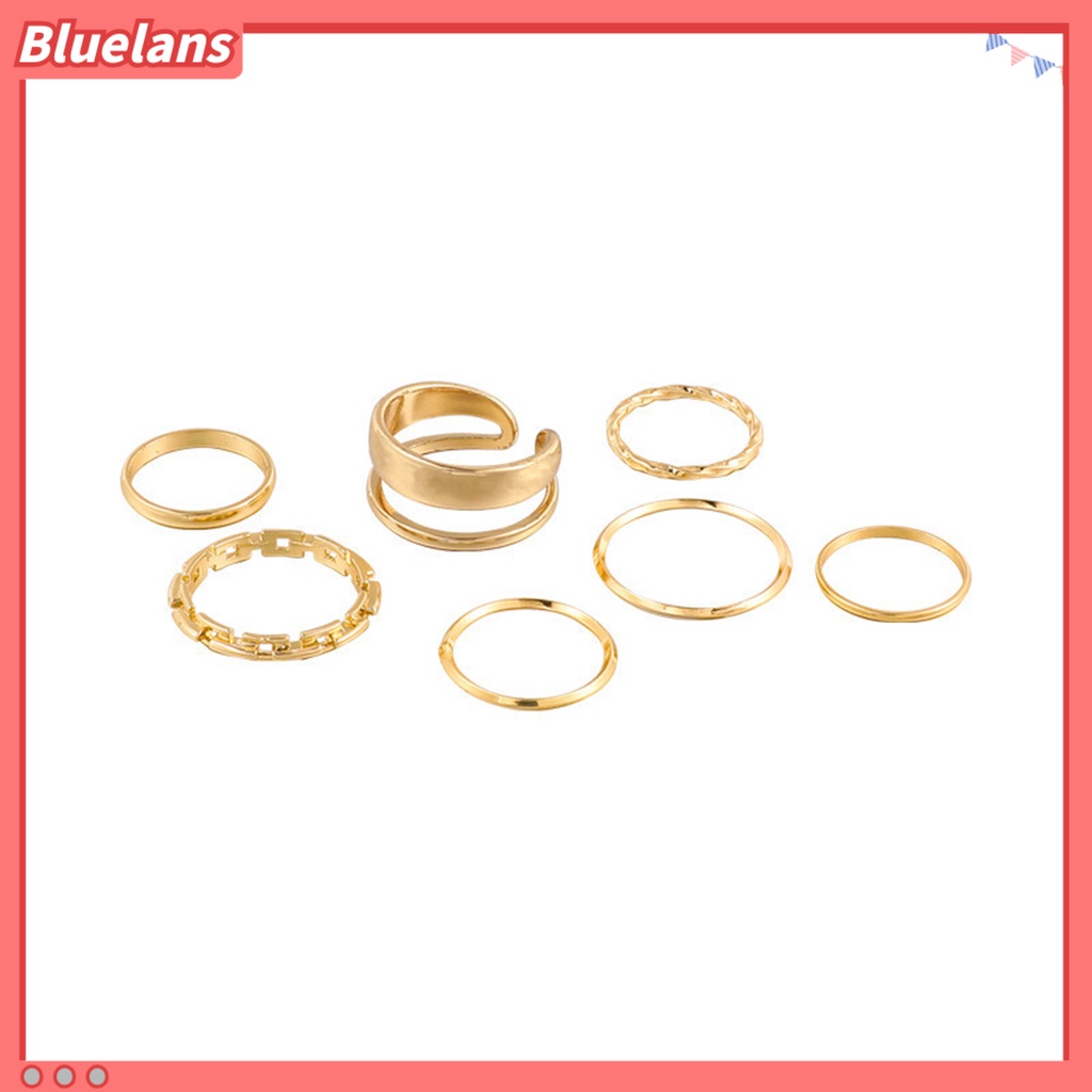 [BLS] 7pcs /set Wanita Knuckle Rings Geometris Bukaan Adjustable Hip Hop Stackable Finger Rings Untuk Pesta Club Cosplay