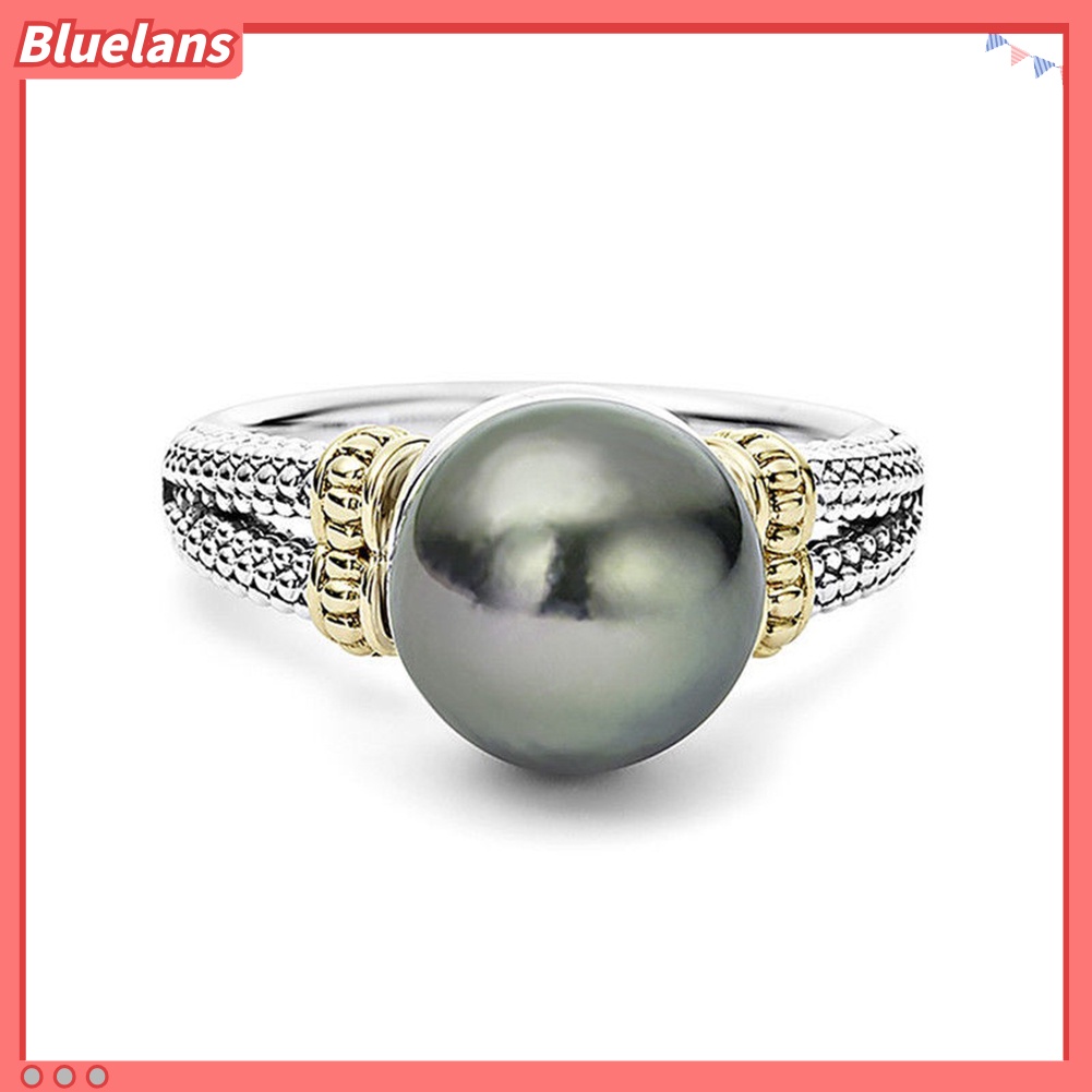 [BLS] Retro Wanita Mutiara Imitasi Ganda Warna Diukir Pertunangan Jari Cincin Perhiasan Hadiah