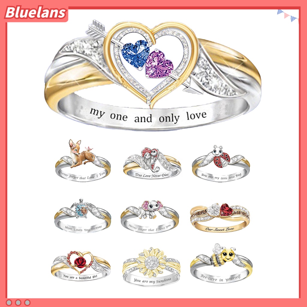 [BLS] Women Ring Indah Nice-looking Portabel Wanita Indah Cinta Hati Rose Ring Untuk Pernikahan