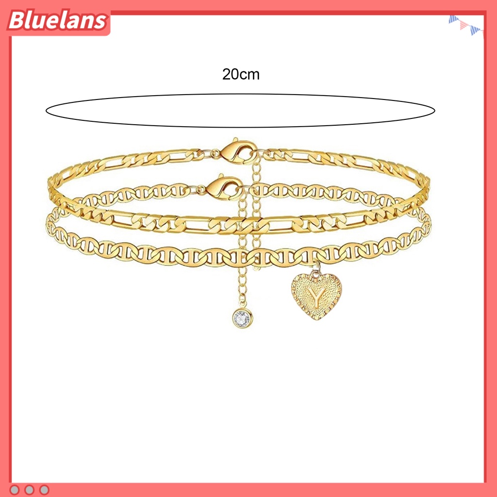 [BLS] 2pcs Adjustable Extension Rantai Wanita Gelang Kaki Perhiasan Hati Inisial Wanita Gelang Kaki Aksesoris Fashion