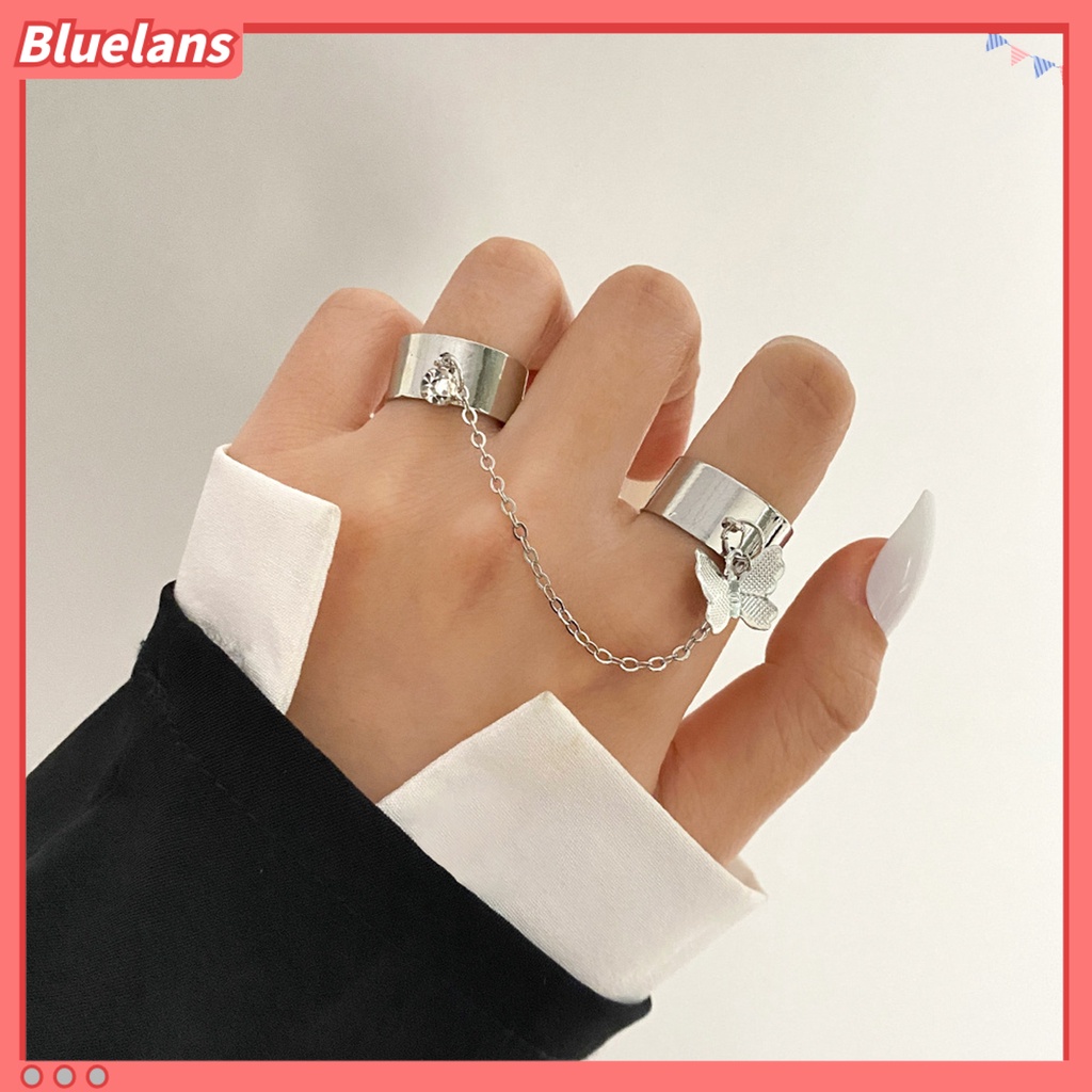 [BLS] 1set Cincin Jari Terintegrasi Artistik Paduan Desain Rantai Cincin Set Perhiasan Aksesoris