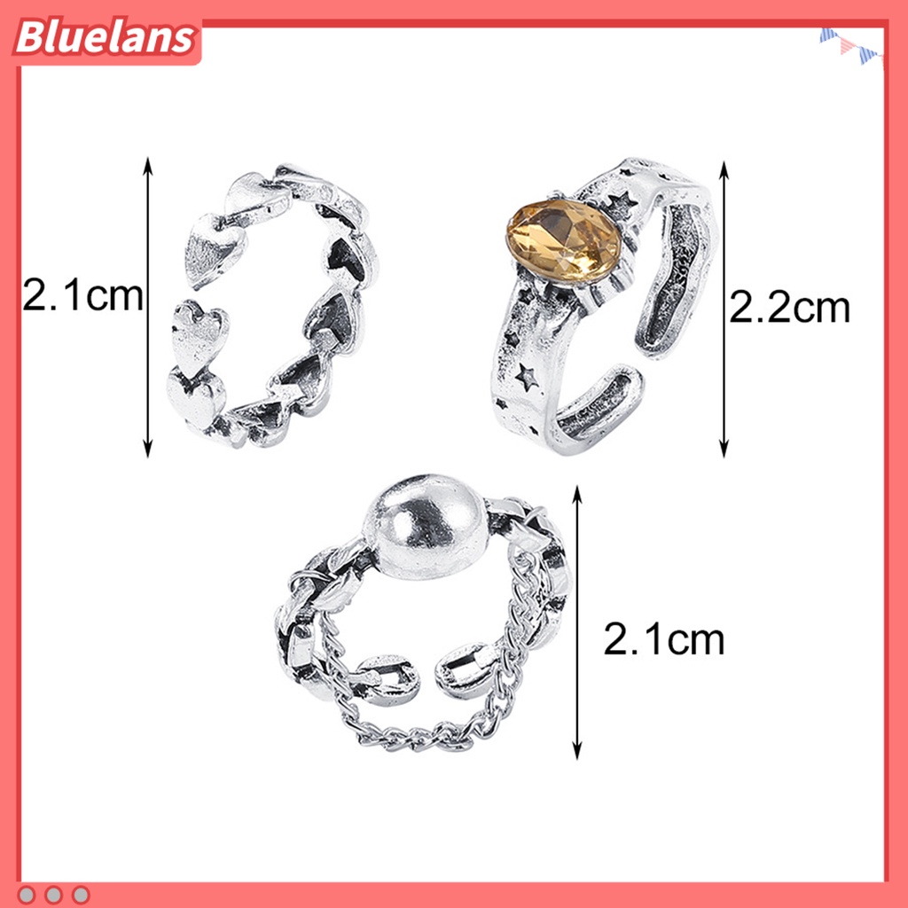 [BLS] 3pcs/5pcs Knuckle Rings Hollow Keluar Jantung Alloy Stackable Opening Rings Aksesoris Perhiasan