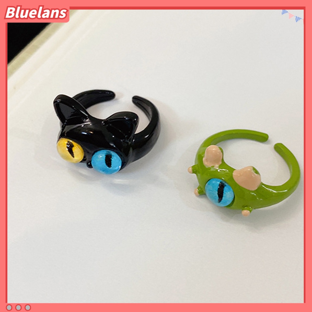 [BLS] Cincin Terbuka Indah Kartun Dapat Disesuaikan Tahan Aus Geometris Dress Up Hypoallergenic Mata Kucing Terbuka Pasangan Cincin Perhiasan Aksesoris