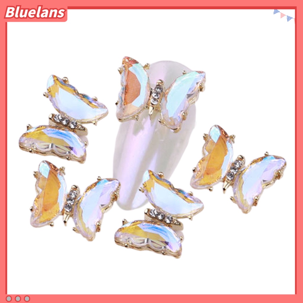 [BLM] 5pcs /Set Kuku Ornamen Kupu-Kupu Penembus Es 3D Colorful Shiny Manicure Crystal Butterfly Untuk Kecantikan