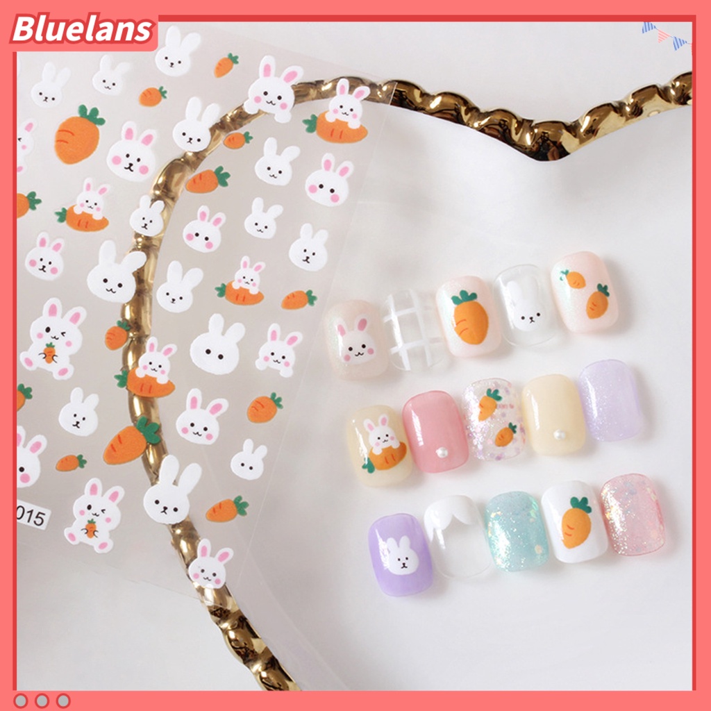 [BLM] Stiker Perekat Kuku Lovely DIY Paper Roses and Rabbits Nail Decals Untuk Wanita