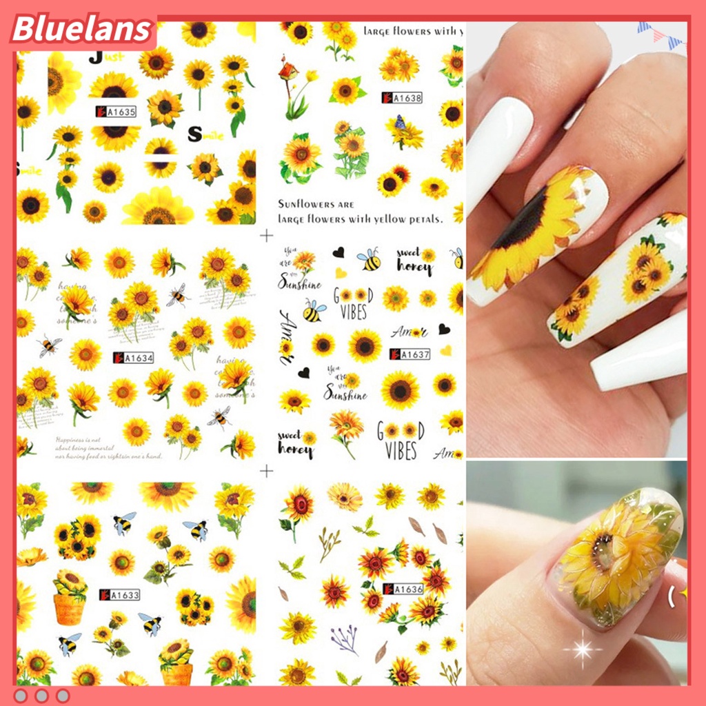 [BLM] Stiker Kuku Perekat Diri Bentuk Indah Menarik Bunga Matahari Floral Nail Art Stiker Manicures Desain Perlengkapan Kuku