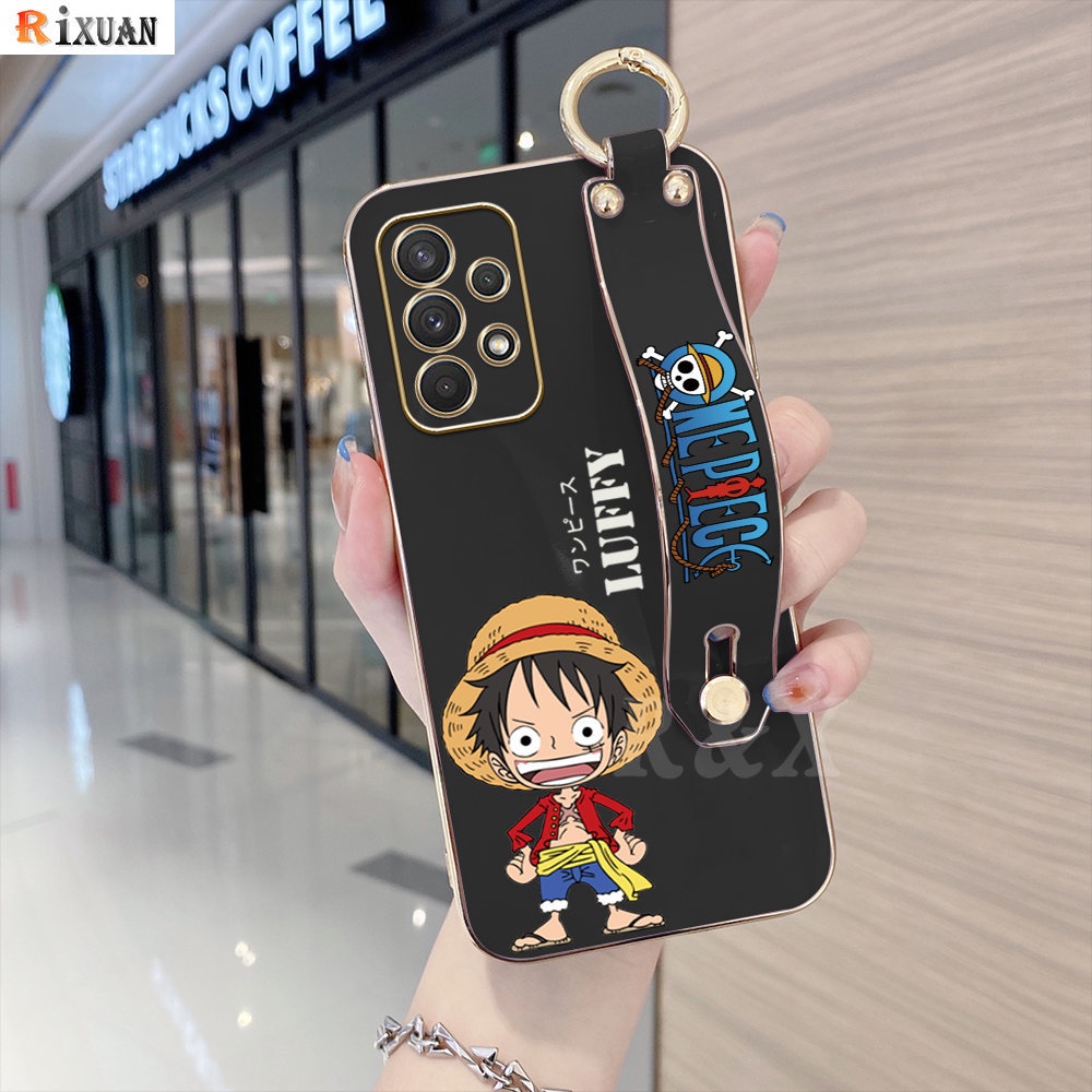 Samsung A24 A14 A13 A04e A04S A03 A03S A23 A02S A10S A10 A12 A20S A52 A52S A50 A50S Kartun Anime Luffy Mewah Lapis Chrome Lembut TPU Square Phone Case Dengan Gelang RIXUAN