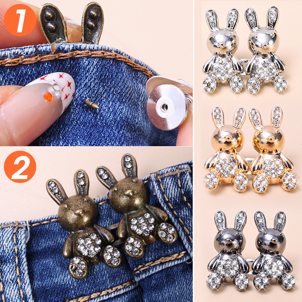 [HOT Sale] Gesper Extender Untuk Wanita Rok Pant Jeans Invisible Detachable 2Pcs Nail-free Rabbit Aksesoris Pakaian Mengencangkan Pinggang Tombol Logam Lucu Klip Pinggang Adjustable