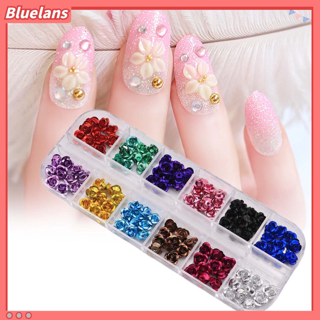[BLM] 1kotak Flower Nail Art Anti Karat Anti Jatuh Novel 3D Stud Kuku Bunga Bahan Metal Untuk Kuku