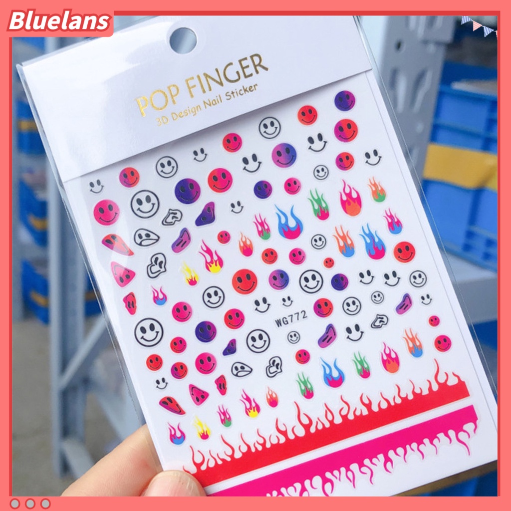 [BLM] Flame Motif Smile Stiker Kuku DIY Ultra Tipis 6warna Hiasan Stiker Grimace Untuk Manicure