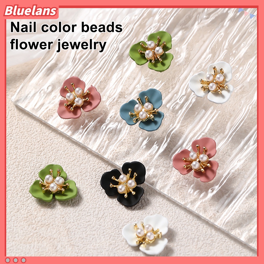 [BLM] 5pcs Bunga Dekorasi Kuku Modis Gaya Aksesoris Kuku Bunga Mutiara Buatan Nail Art Stud Untuk Salon