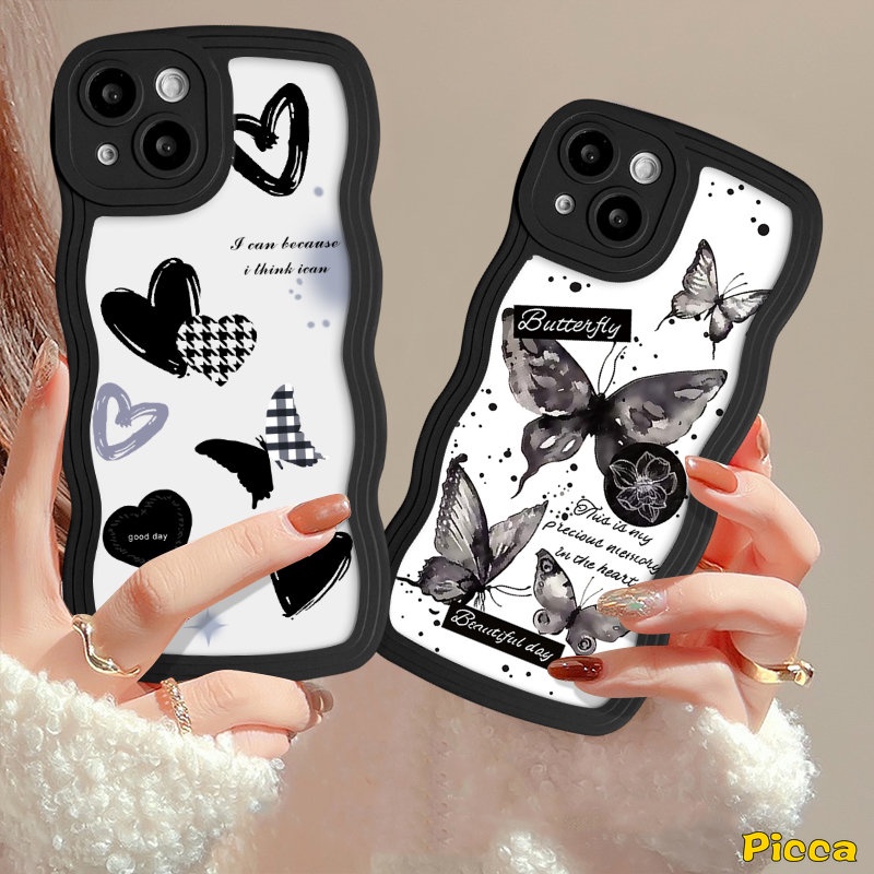 Casing Pinggiran Bergelombang Untuk Vivo Y36 Y16 Y02 Y35 Y22 Y21 Y12s Y30 Y91 Y12i Y15 Y15s Y11 Y12 Y21s Y22s Y02s Y17 Y33s Y20 Y93 Y50 V20 Y15A V25EY91C V25 Penutup Label Huruf Kupu-Kupu Fantasi