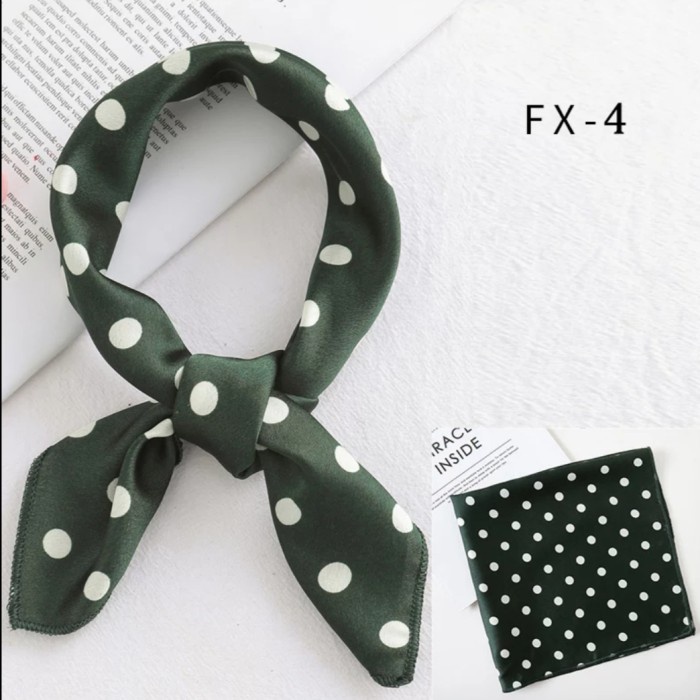 Style Kekinian Syal/Scarf leher Pramugari Bandana Kain silk Motif polkadot 50x50cm