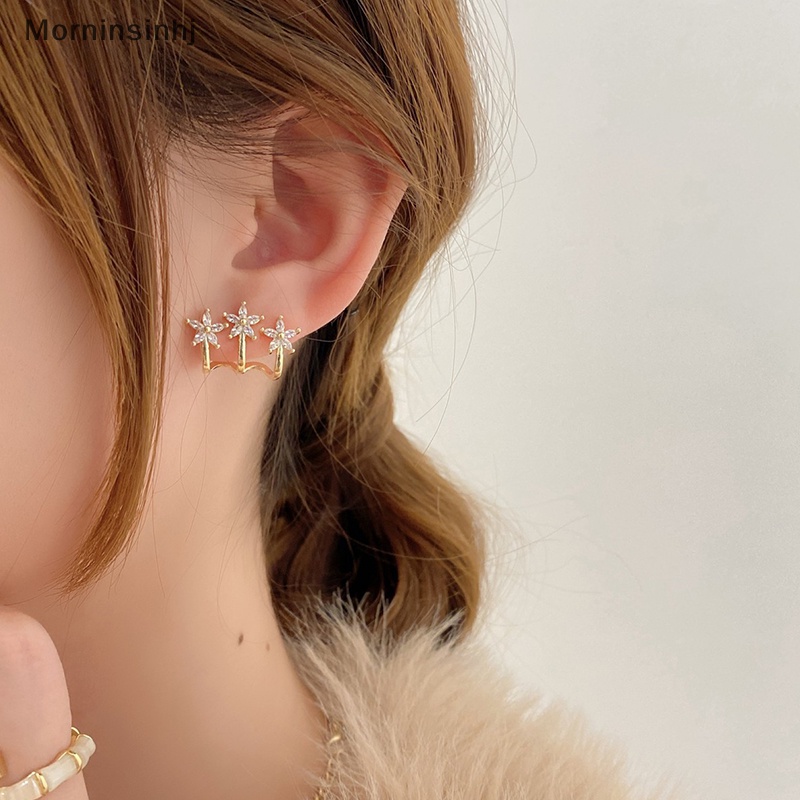 Mornin Anting Kristal Korea Untuk Wanita Perhiasan Zirkon Bunga Anting Stud Wanita id