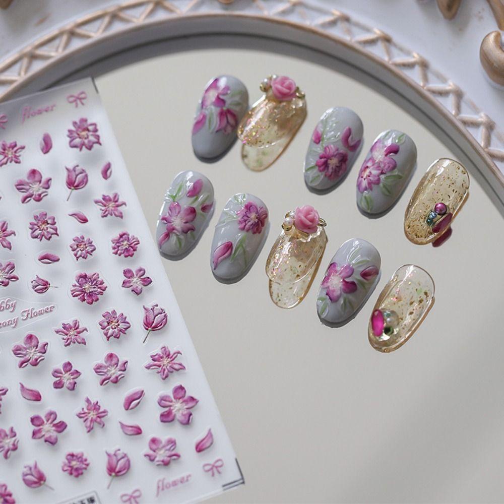 AUGUSTINA Stiker Kuku Bunga Agustinina Warna-Warni Fashion Kupu-Kupu Sakura Narcissus Dekorasi Kuku