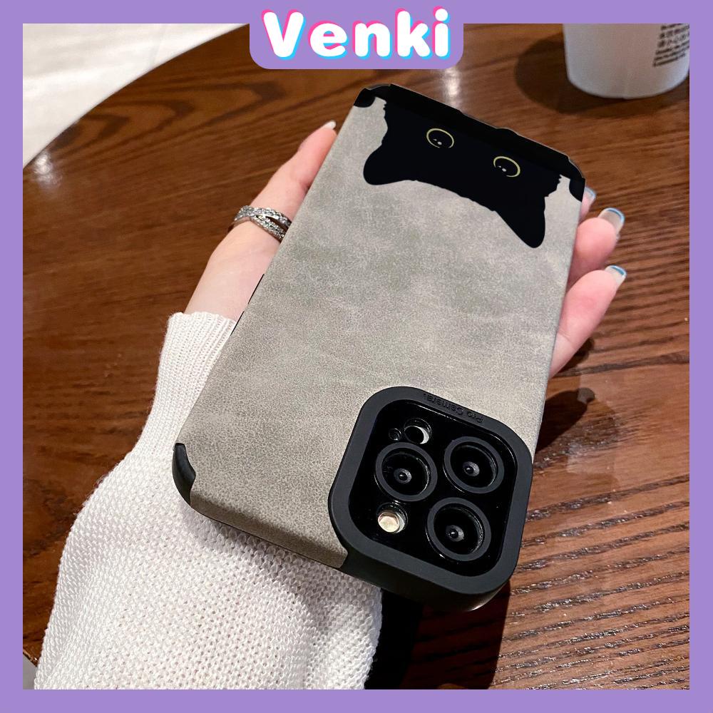 VENKI - Untuk iPhone 11 Case Leather Pupil Suede Cover Soft Shockproof Case Camera Simple Black Cat Kompatibel dengan iPhone 14 13 Pro max 12 Pro max xr xs 7Plus 8Plus