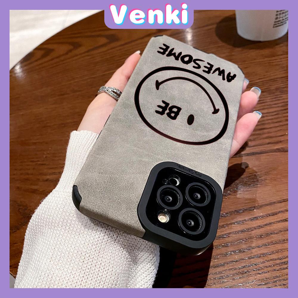 VENKI - Untuk iPhone 11 Case Leather Pupil Suede Cover Soft Shockproof Cover Camera Simple Creative Smile Kompatibel dengan iPhone 14 13 Pro max 12 Pro max xr xs 7Plus 8Plus