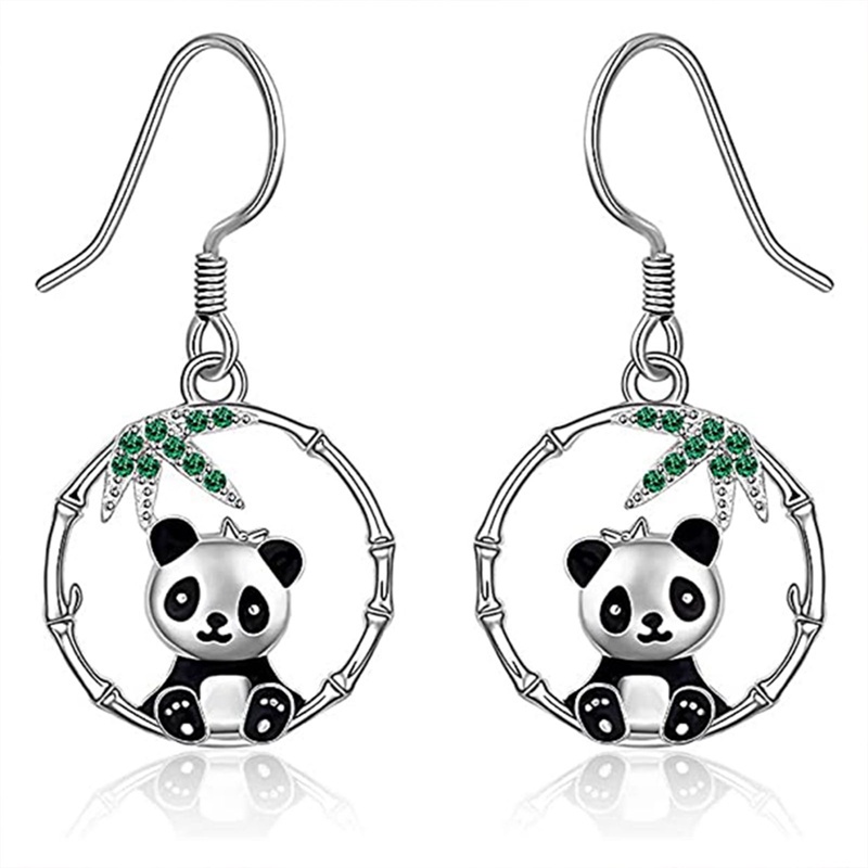 Panda Anting Hoop Untuk Wanita Gadis Lucu Anting Lingkaran Warna Perak Fashion Serbaguna Hadiah Perhiasan Telinga