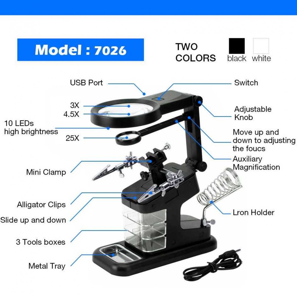 Pegangan Solder dengan Kaca Pembesar LED Welding Magnifier