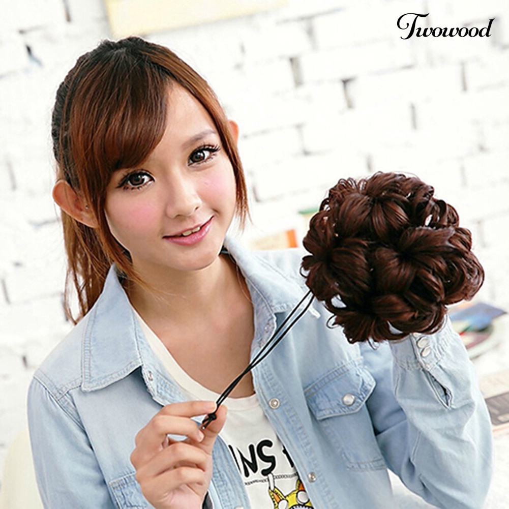 Twowood Wavy Curly Synthetic Hair Bun Cover Sopak Klip Wig Scrunchie Rambut Ekstensi