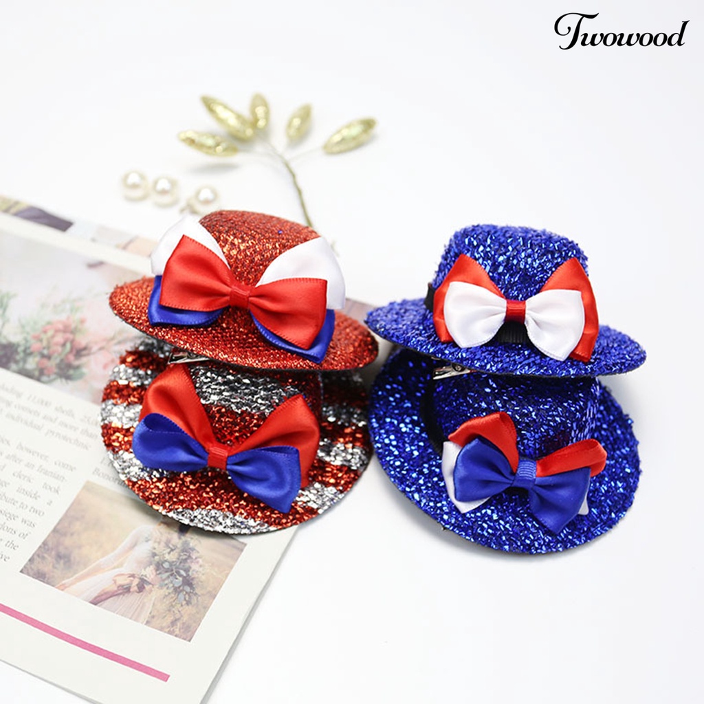 Twowood Pin Rambut Hias Bahan Sequin Eye-catching Desain Busur Simpul Topi Jepit Rambut Untuk Pesta