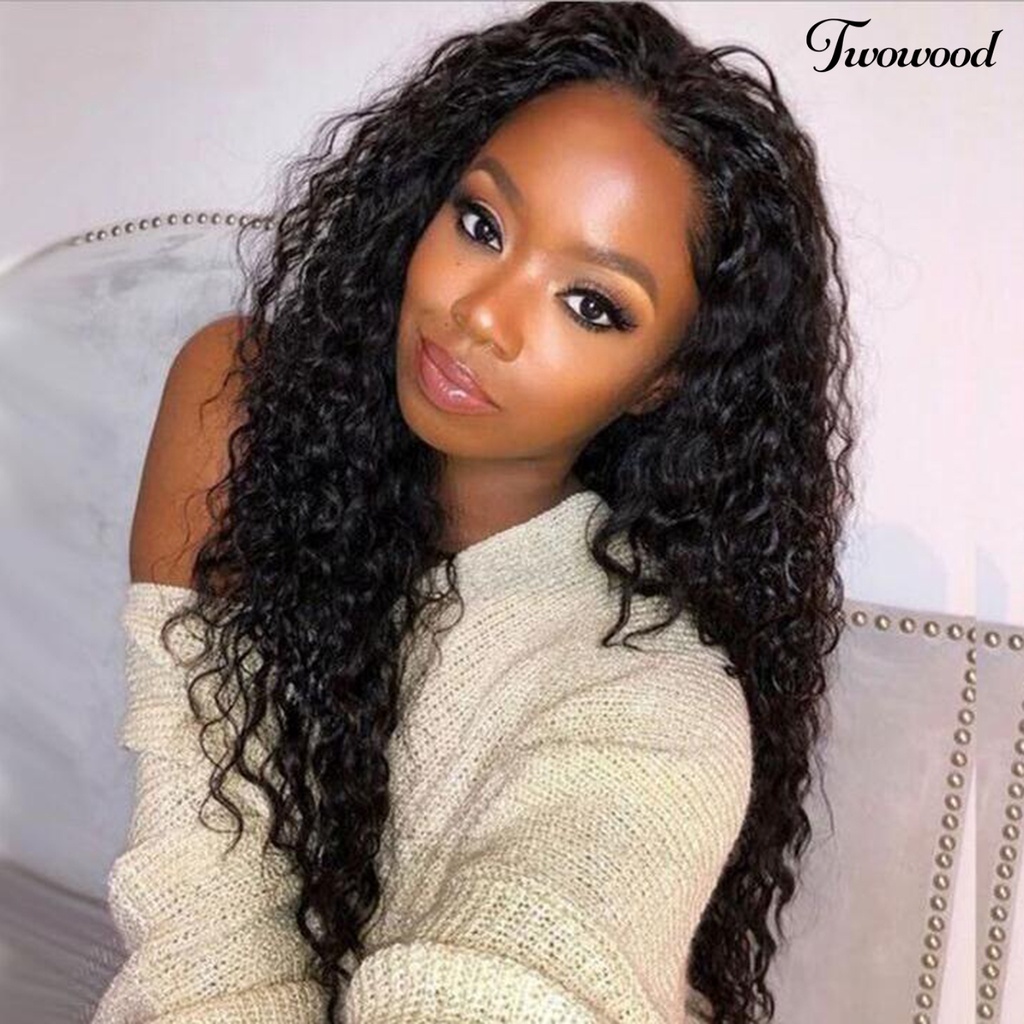 Twowood Curly Wig Mudah Dipakai Lembut Berbulu Trendi Sehat Alat Makeup Suhu Tinggi Sutra Afrika Keriting Rambut Wanita Wig Untuk Pesta