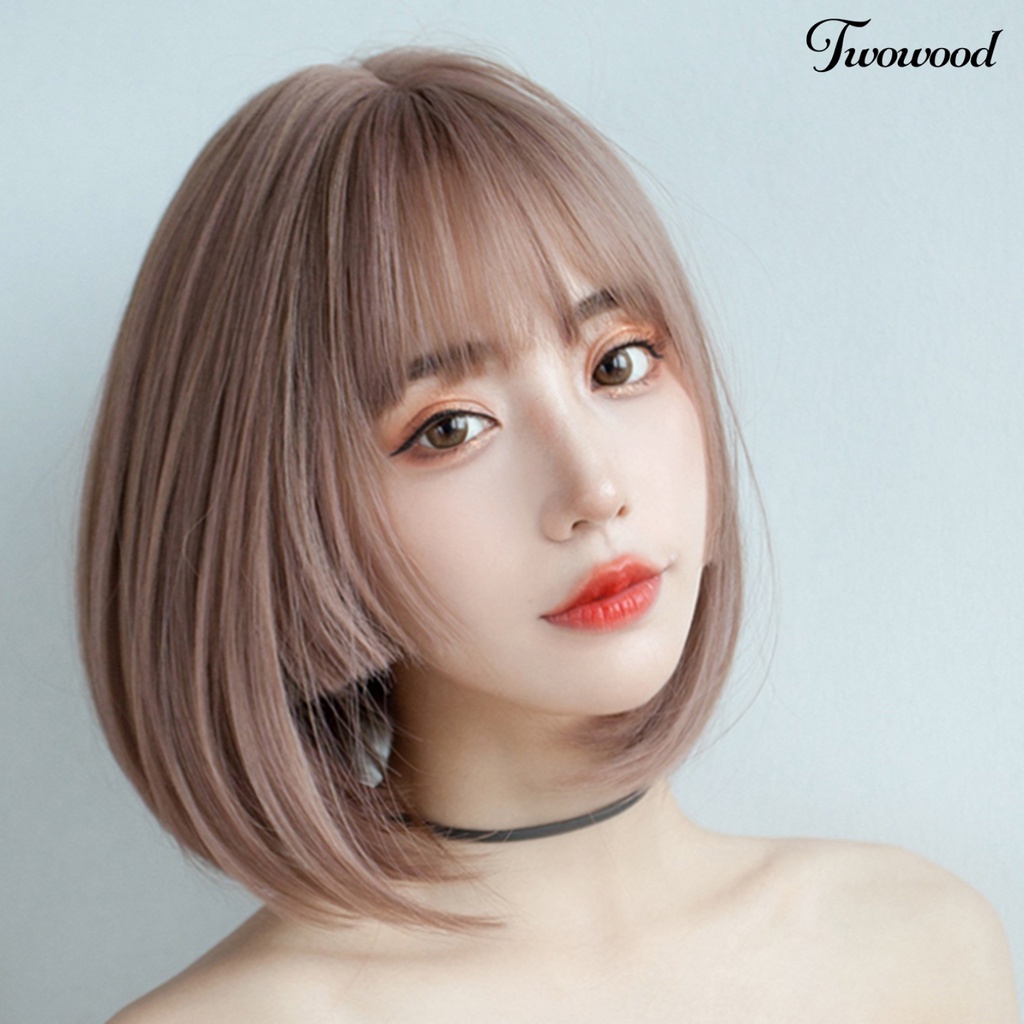 Twowood Women Wig No Perm Nyaman Dipakai Berbulu Halus Realistis Natural Pink Princess Cutting Wig Pendek Dengan Poni Udara Digunakan Wanita