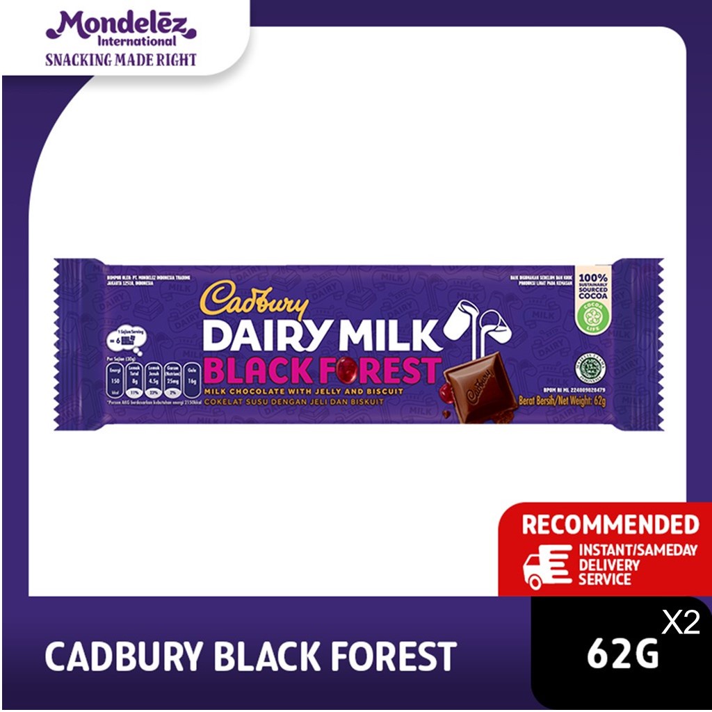 

Cadbury Dairy Milk Chocolate Black Forest Regular 62g Untuk Camilan - twinpack