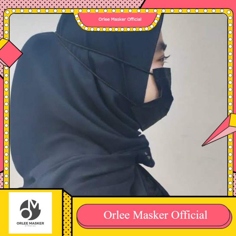 MASKER ORLEE 3ply HITAM HEADLOOP (tali hijab) isi 50pcs KEMENKES ORISINIL