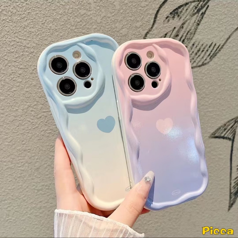 Case Untuk Redmi Note10 12 9 10S 8 11 11s 10Pro Max Redmi 9A 10A 9 9T A2 A1 10C 10 9C NFC POCO M3 Gradasi Rainbow Macaron Warna Permen Love Hati 3D Wavy Curved Edge Glossy Cover