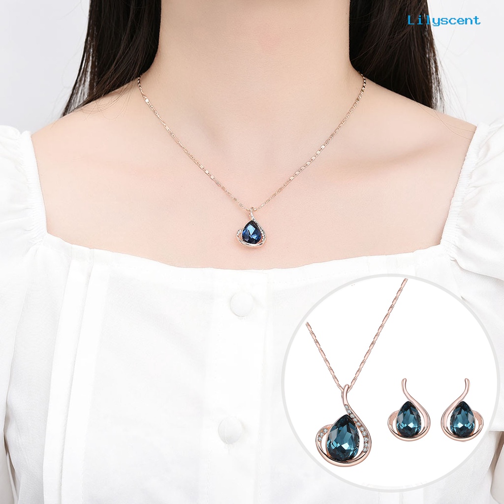 [LS]1 Set Kalung Anting Set Bersinar Bentuk Tetesan Air Kilau Terang Temperamen Menarik Berdandan Electroplating Wanita Pesta Kristal Imitasi Set Perhiasan Aksesori Pesta