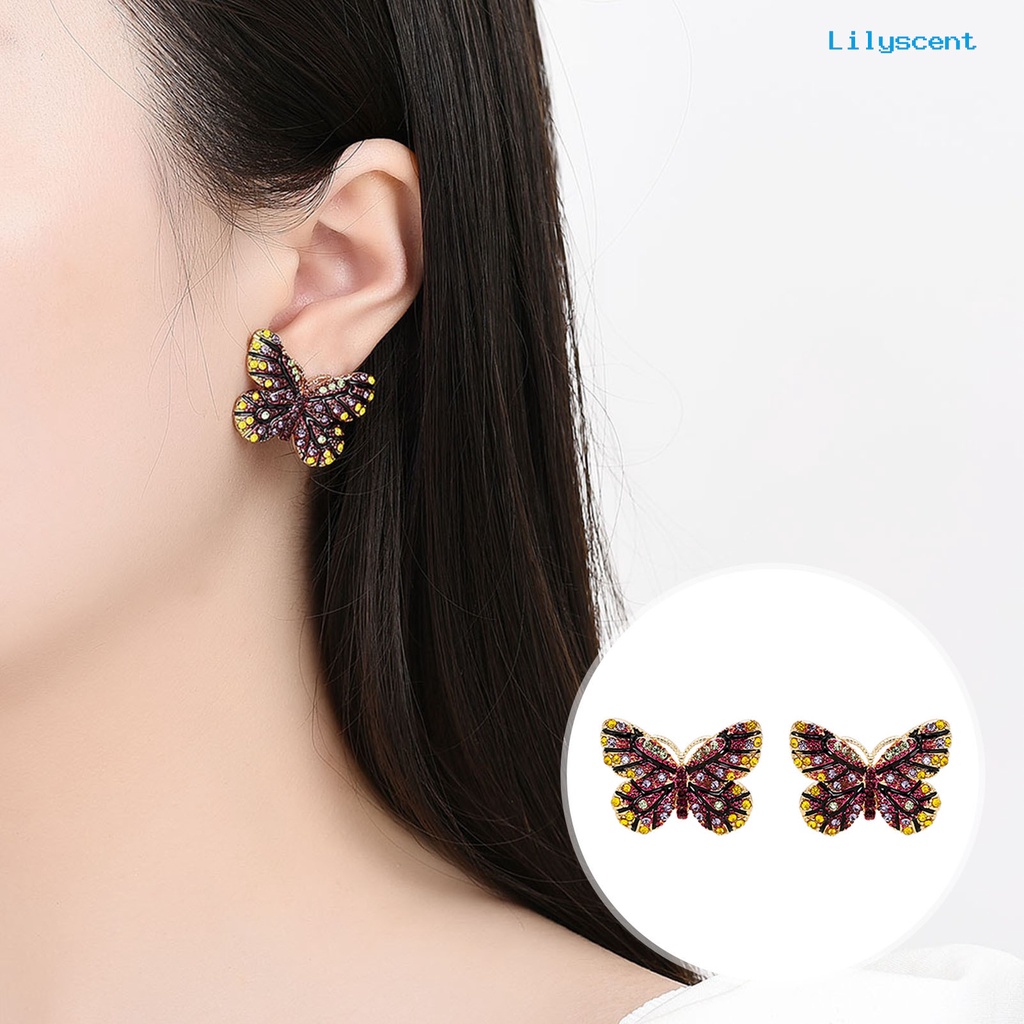 [LS]1 Set Perhiasan Set Bersinar Kupu-Kupu Berbentuk Temperamen Menarik Kilau Cerah Dekorasi Electroplating Lady Dress Leher Rantai Anting Wanita Aksesori