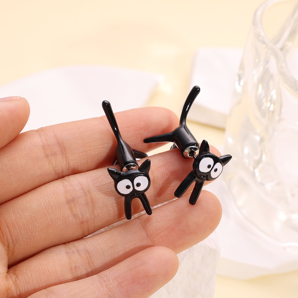 Anting Pejantan Kucing Hitam Lucu Kreatif/Korean INS Simple Style Studs Earrings/Perhiasan Anting Anak Kucing 3D Untuk Gadis/Fashion Trend Pesta Aksesoris Anting Minimalis