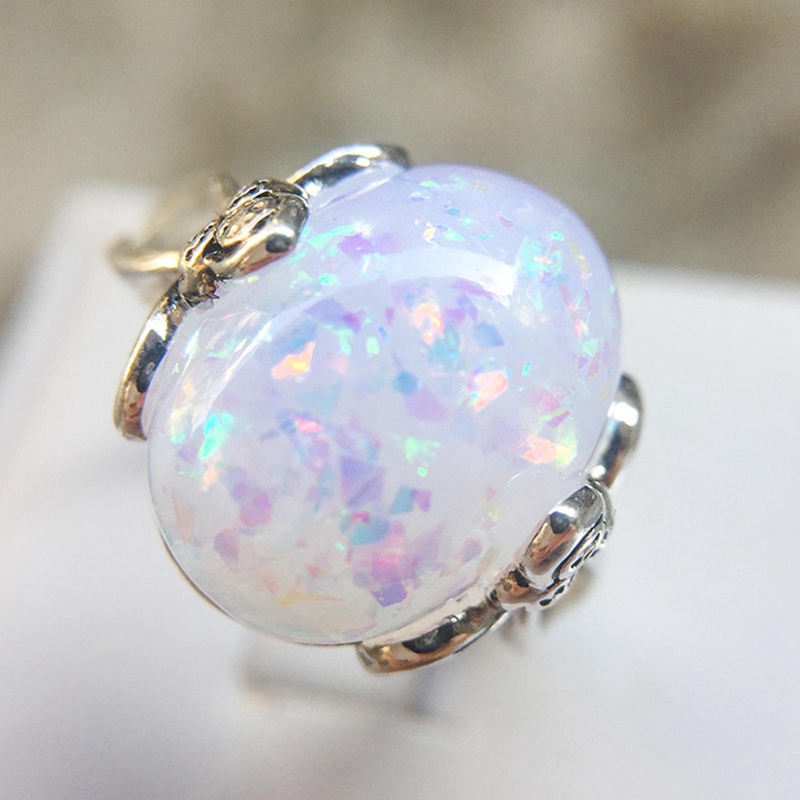 Opal Rings Natural Opal Colorful Light Gemstone Silver Band Ring Perhiasan Mewah Untuk Wanita Dainty Party Gift