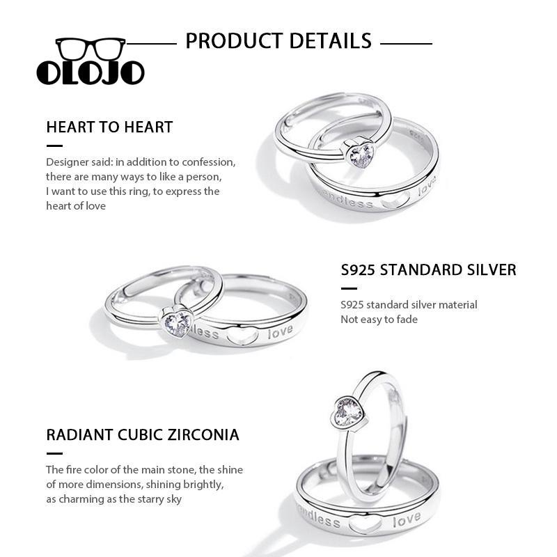 [Olojo Cincin Pasangan Hati Serasi Hollow Love Diamond Ring Untuk Pria Dan Wanita