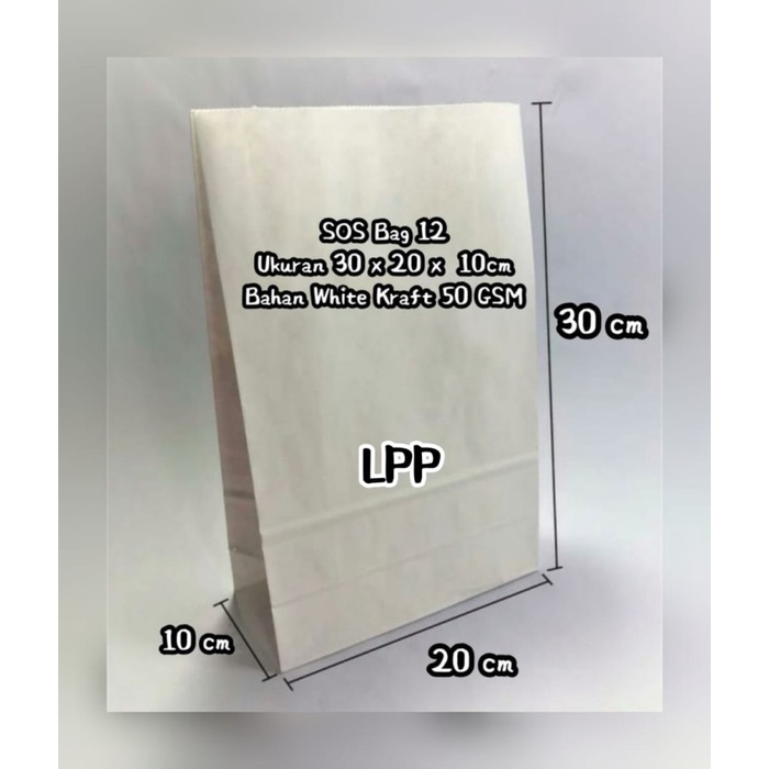 

[SC] Size XL - PAPER BAG SOS KODE 12 - KANTONG KERTAS. HARGA/PACK = 50 PCS - Putih
