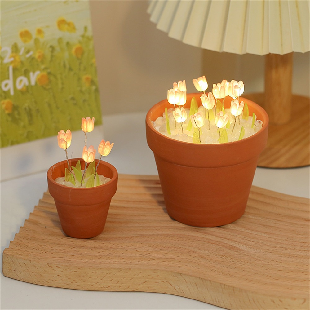 Pot Tulip DIY Lampu Malam Bahan Paket Mini Handmade Bunga Bundle Desktop Dekorasi Suasana Cahaya Pacar Hadiah Ulang Tahun