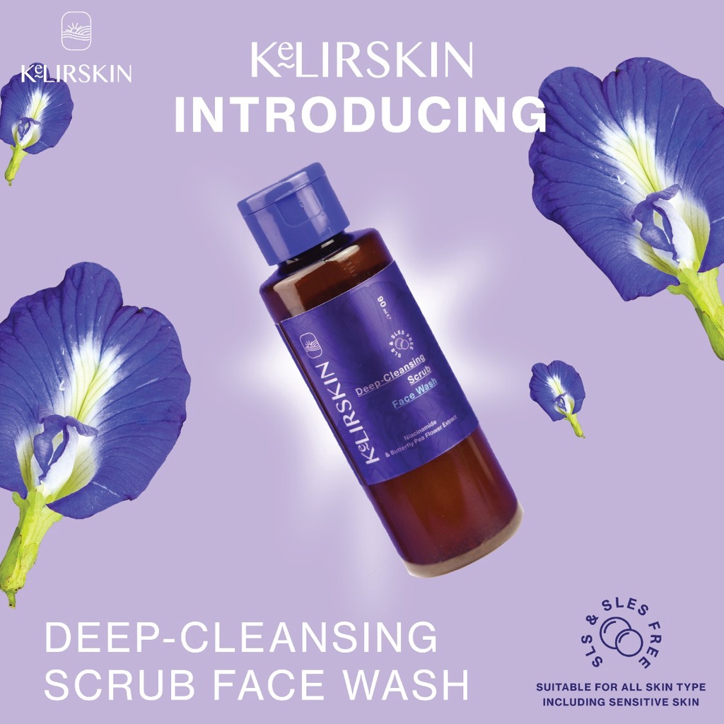 KeLIRSKIN Deep Cleansing Scrub Face Wash Butterfly Pea Flower + Niacinamide