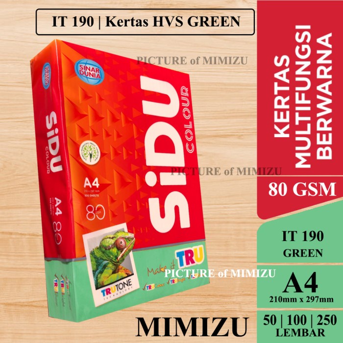 

SIDU Kertas HVS Warna A4 80 Gsm IT 190 GREEN (Hijau Muda)