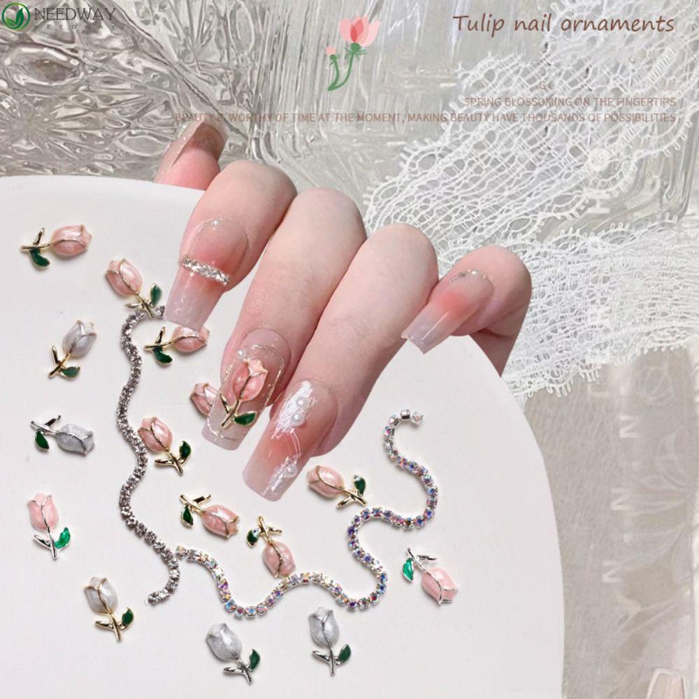 Needway Dekorasi Nail Art 3D Rantai Mewah Emas Perak Tulip Alloy Nail Parts Perlengkapan