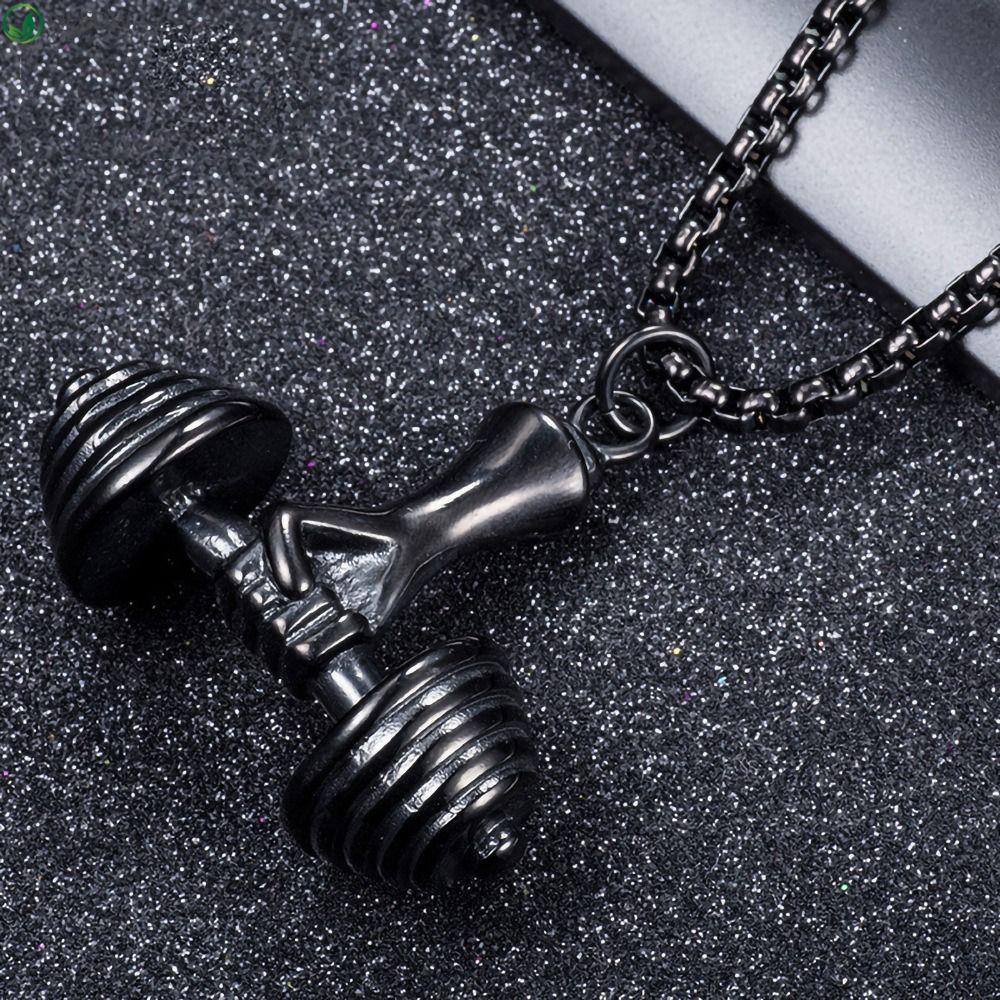 Needway Pria Perhiasan Keperakan Pesona Punk Aksesori Laki-Laki Gaya Jalan Hip Hop Vintage Dumbbell Pendant