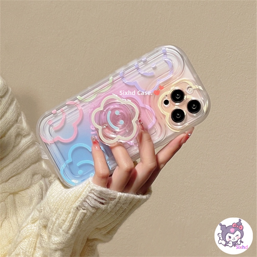 IPHONE Kompatibel Untuk Iphone14 13 12 11 Pro Max SE2020 X Xr Xs Max8 7 6 6s Plus Ins Bunga Smile Face Dengan Bracket Phone Case Soft TPU Protection Cover