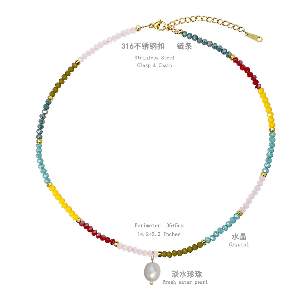 Kalung Manik-Manik Kristal Warna-Warni Desain Niche Susun Mutiara Air Tawar Aksesoris Gadis Panas choker