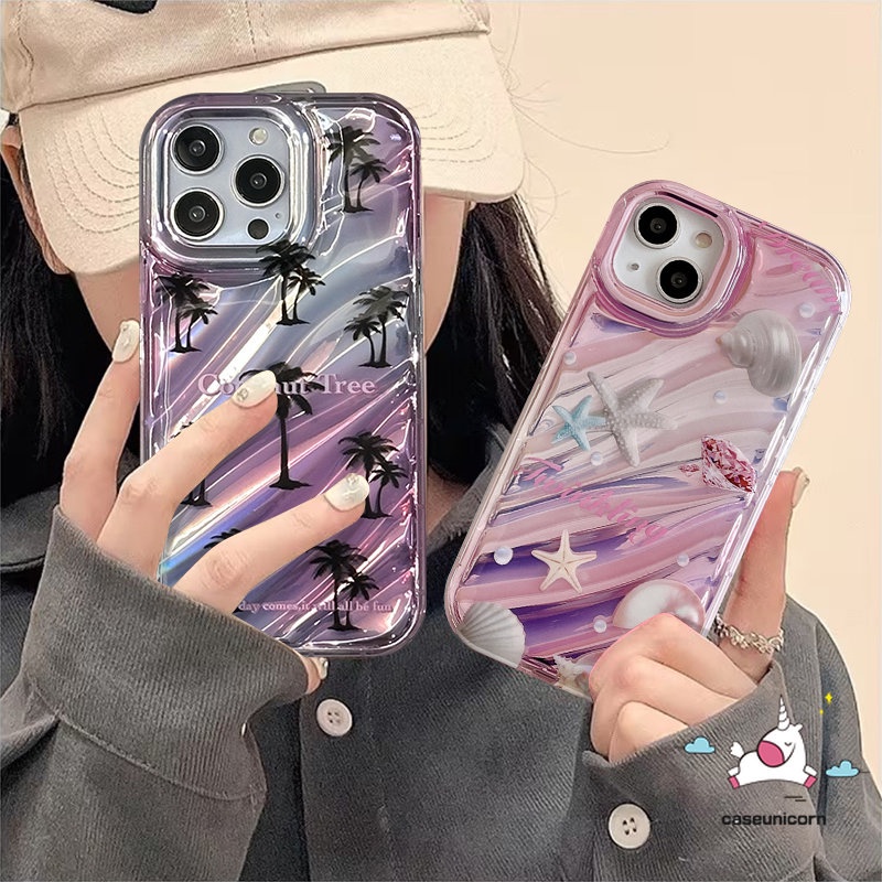 IPHONE Casing Berlian Whelk Pantai Cinta Hati Kreatif Kompatibel Untuk Iphone13 11 7Plus 14 12 Pro MAX XR X7 8 6 6S Plus XS MAX SE 2020mewah Dazzle Kartu Warna 3D Stereo Corrugation Case