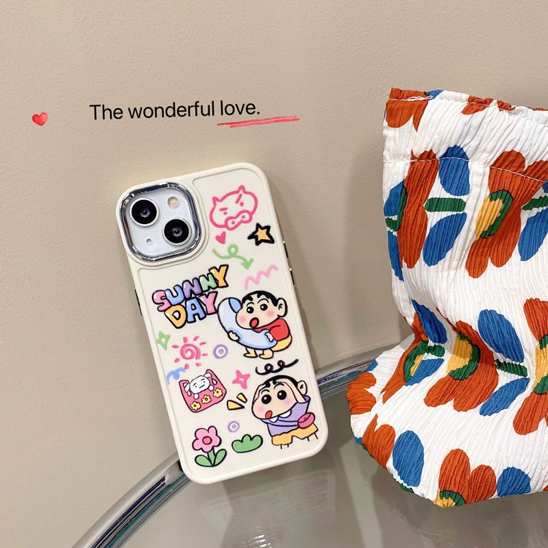 All New Metal Camera Skin Silicone Soft Case IPhone 11 12 13 14 Pro Max Women's Fashion Gift Cute Cartoon Phone Case Funny Crayon Shin-chan