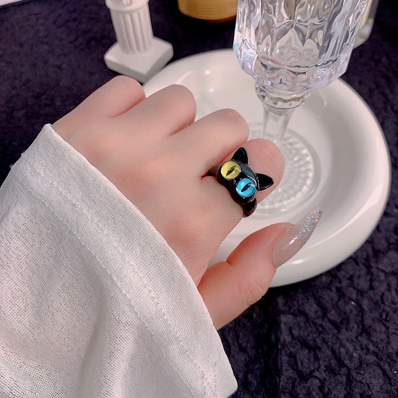 Baru Lucu Kartun Kucing Merah Muda Kelinci Evil Eye Opening Rings Wanita Gadis Harajuku Warna-Warni Monster Devil Eyes Jari Cincin Perhiasan