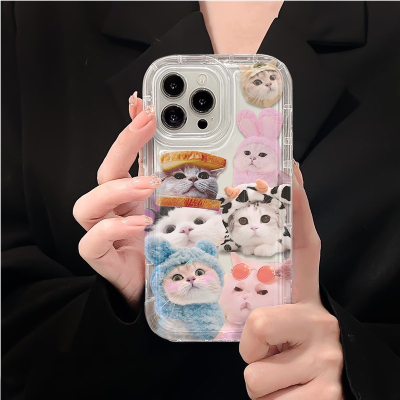IPHONE Kucing Lucu Casing Ponsel Lembut Kompatibel Untuk Iphone14 13 11 12 Pro XS Max X XR 7+ 8plus Casing Transparan TPU Silikon Shockproof Cover