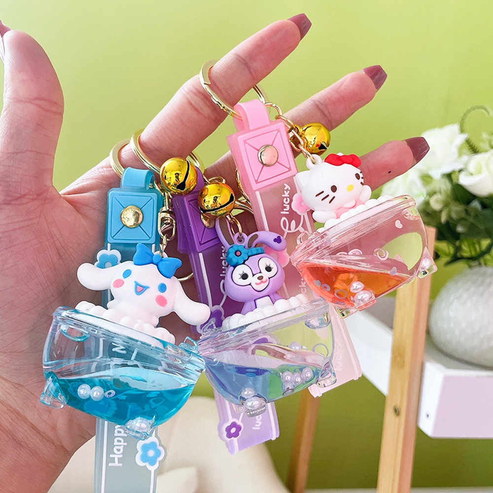 ღ Lucu Sanrio Gantungan Kunci Kartun Cinnamoroll Kuromi Minyak Pasir Mengalir Gantungan Kunci Mobil My Melody Tas Liontin Ornamen Anak Hadiah Mainan