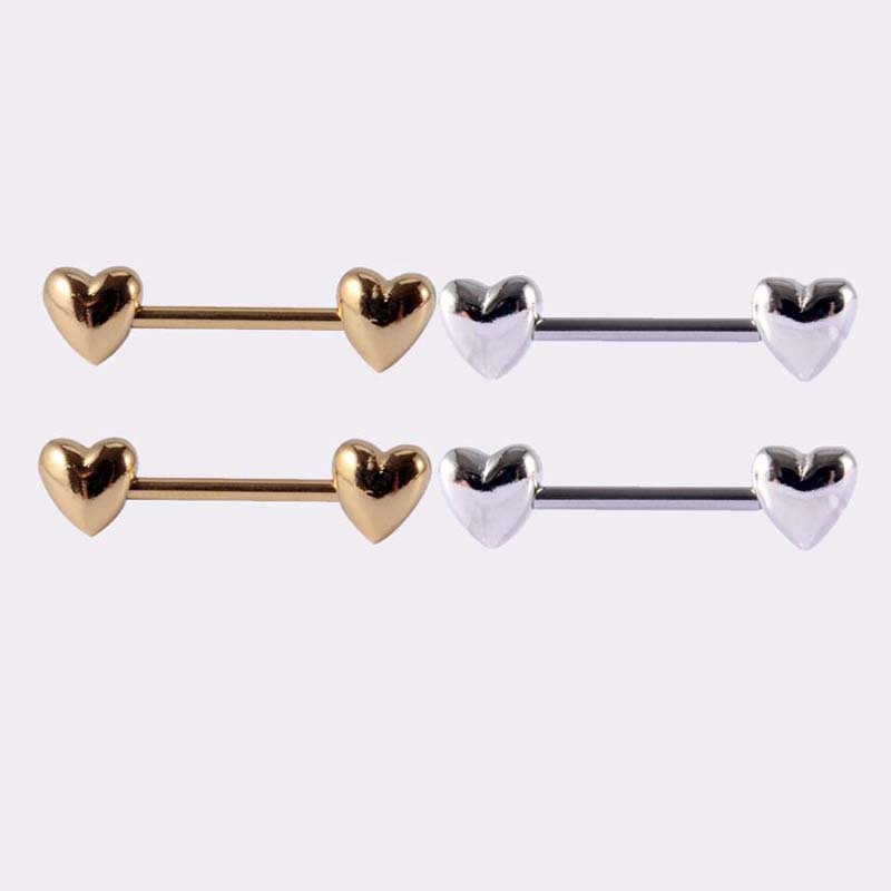 Pasang Tindik Barbel Nipple Stainless Steel Bentuk Hati 14Gauge Warna Emas Silver