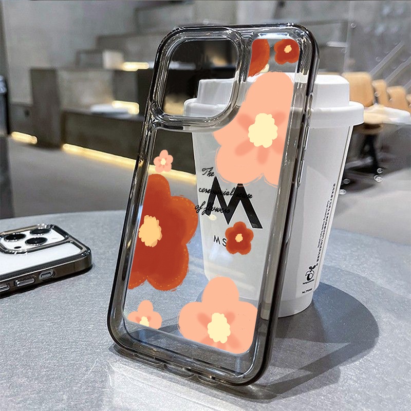 Case Kartun Bunga Merah Untuk IPhone Kompatibel6 7 8 6Plus 7Plus 8Plus 11 14 Pro Max X XS XR 11 12 13 14 Pro Max SE 2020 2022 Plating Electroplated Buttons Shockproof Cover